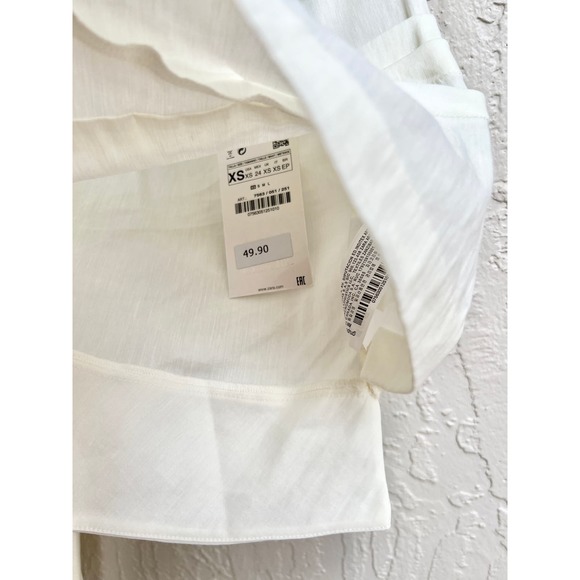 NWT Zara One Shoulder Asymmetrical Pleated Linen Blend Top White Women XS - Picture 6 of 8